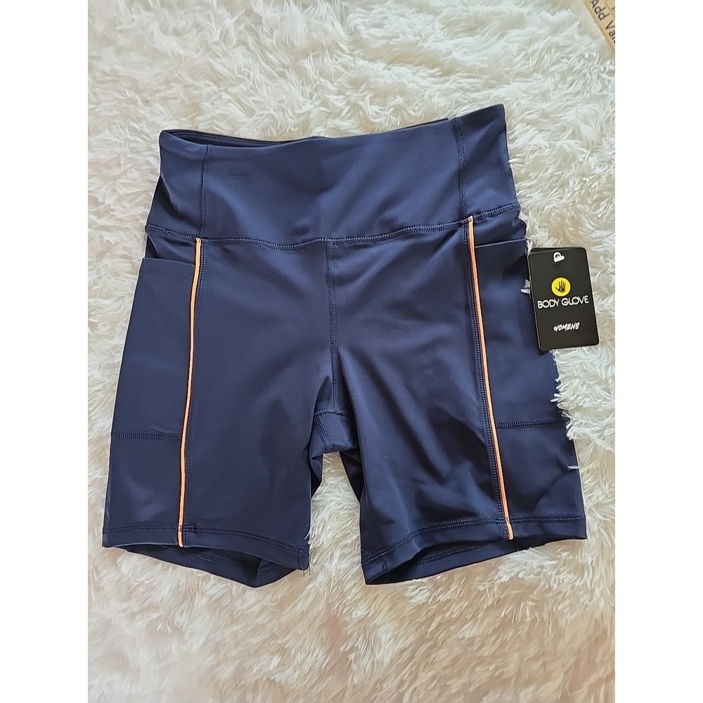 Body Glove Active Shorts Womens L Dark Blue Stretch Compression w/Side Pocket